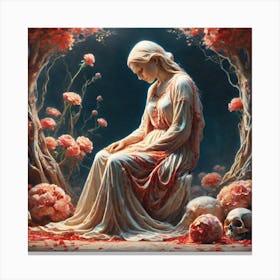 Woman In The Roses Canvas Print
