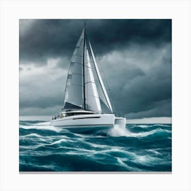 Catamaran Sailing In Rough Seas 1 Canvas Print