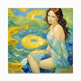 Girl With Fishes st Canvas Print