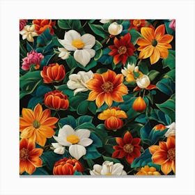 Flowers On A Black Background Canvas Print