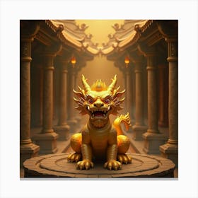 Golden Dragon Statue Glowing Softly In An Ancient Temple 1 Canvas Print