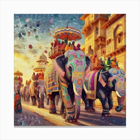 Elephant Parade Mosaic Canvas Print