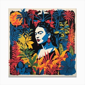 Frida Kahlo on Black Canvas Print