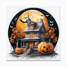 Halloween House With Pumpkins 25 Canvas Print