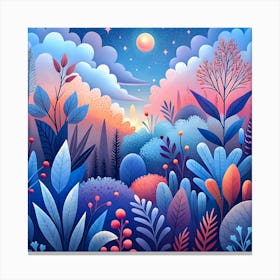 Nature Night Bushes Flowers Leaves Clouds Landscape Berries Story Fantasy Wallpaper Background Sample Design Canvas Print