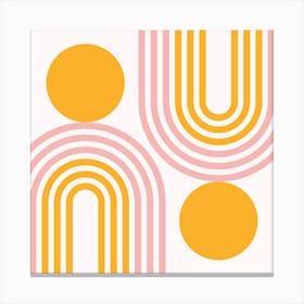 Mid Century Modern Geometric in contemporary mustard yellow gold pale pink (Rainbow and Sun Abstract Design) Canvas Print