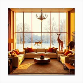 Living Room With Deer 2 Canvas Print