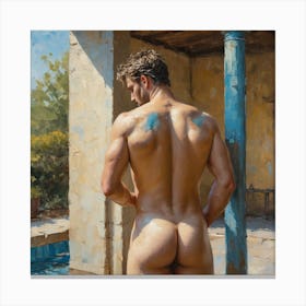 Nude Man By The Pool, male nude homoerotic gay Canvas Print