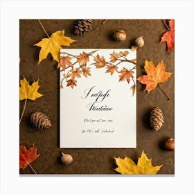 Autumn Themed Greeting Card Featuring Ornate Calligraphy Intertwining Richly Hued Maple Leaves And (7) Canvas Print