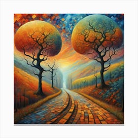 Two Trees In The Road Canvas Print