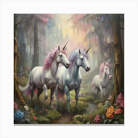 Unicorns In The Forest 5 Canvas Print