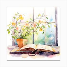 Watercolor Book And Flowers 3 Canvas Print