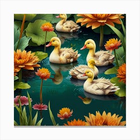 Ducks In A Pond 1 Canvas Print