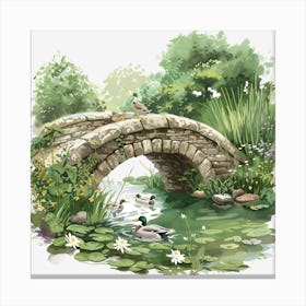 Springtime-Duck-Pond-Clipart.25 Canvas Print