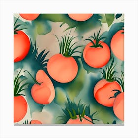 Watercolor Tomatoes Pattern Canvas Print