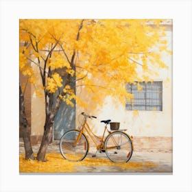 Yellow Bicycle In Autumn Canvas Print