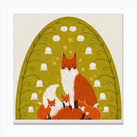 Fox Family Square Canvas Print