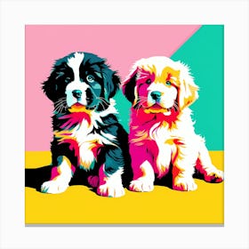 'Newfoundland Pups', This Contemporary art brings POP Art and Flat Vector Art Together, Colorful Art, Animal Art, Home Decor, Kids Room Decor, Puppy Bank - 84th Canvas Print