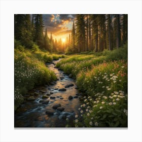 Stream Running Through A Forest Canvas Print