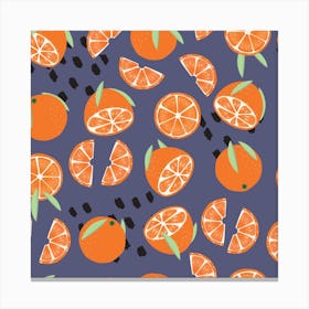 Orange Pattern On Purple With Floral Decoration Square Canvas Print