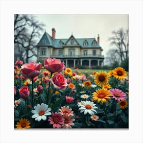 Flowers In Front Of A House 4 Canvas Print