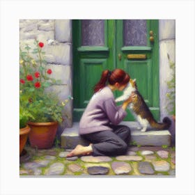 Girl with a cat 1 Canvas Print