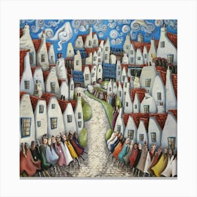 A Surreal Painting Of A Quaint Village Canvas Print