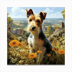 Wire Hair Fox Terrier Amongst Flowers At The Hilltop 1 Canvas Print
