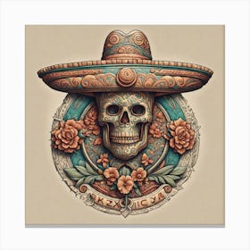 Skull In Sombrena Canvas Print