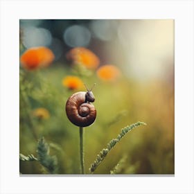 Snail On A Flower Canvas Print