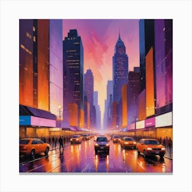 New York City At Dusk Paintings Art Print Canvas Print