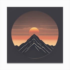 A Minimalist Silhouette Of A Mountain Range With A Rising Sun In The Background Canvas Print