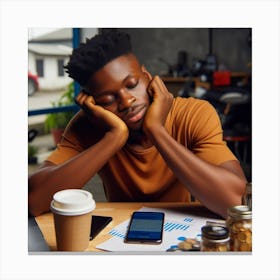 Young Black Man Sleeping In The Office stressed out Canvas Print