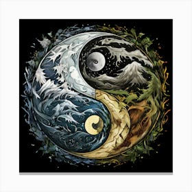 Yin Yang, Yin And Yang Symbol With Natural Elements Representing Balance And Harmony 4 Canvas Print