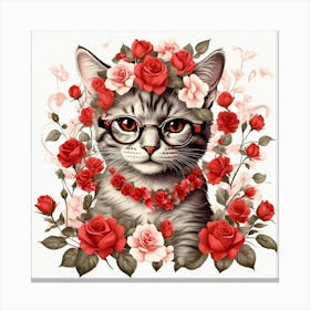 Funny Valentine Cat With Heart Shape Eye wall art Canvas Print