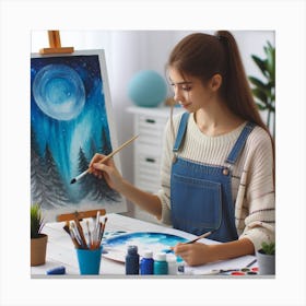 Young Artist At Easel Canvas Print
