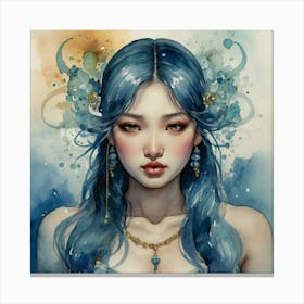 Mermaid The Magic of Watercolor: A Deep Dive into Undine, the Stunningly Beautiful Asian Goddess 2 Canvas Print