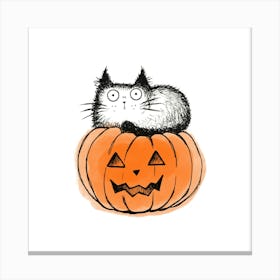 Halloween Cat On Pumpkin Canvas Print