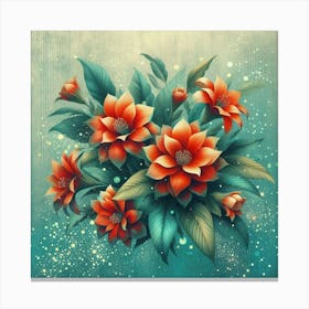 Flowers On A Blue Background 3 Canvas Print