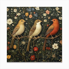 Three Birds On A Branch Art Canvas Print