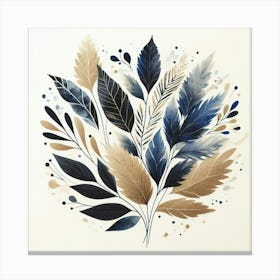 Blue And Gold Leaves 1 Canvas Print