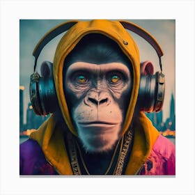 Chimpanzee With Headphones Canvas Print