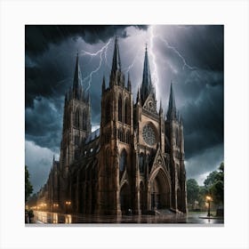 Gothic Cathedral In A Thunderstorm Canvas Print