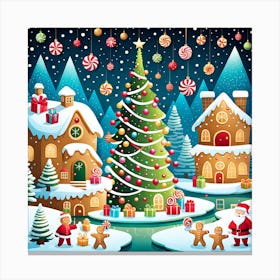 Christmas Village, Rein deer, Christmas Tree art, Christmas Tree, Christmas vector art, Vector Art, Christmas art, Christmas, cookies Canvas Print