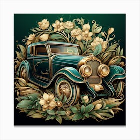 Vintage Car With Flowers Canvas Print