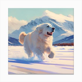 Dog Running In The Snow Canvas Print