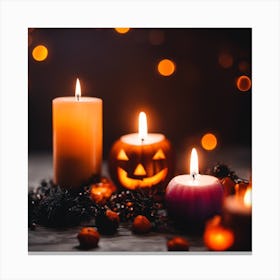 Halloween Candles And Pumpkins Canvas Print