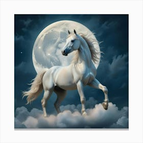 White Horse In The Moonlight 3 Canvas Print