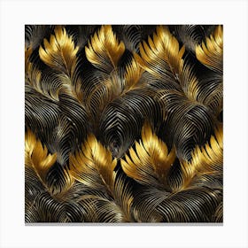 Gold Feathers On Black Background 1 Canvas Print