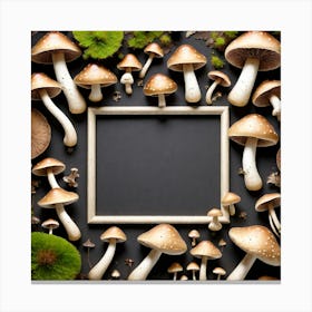 Mushroom Frame On Black Background 1 Canvas Print